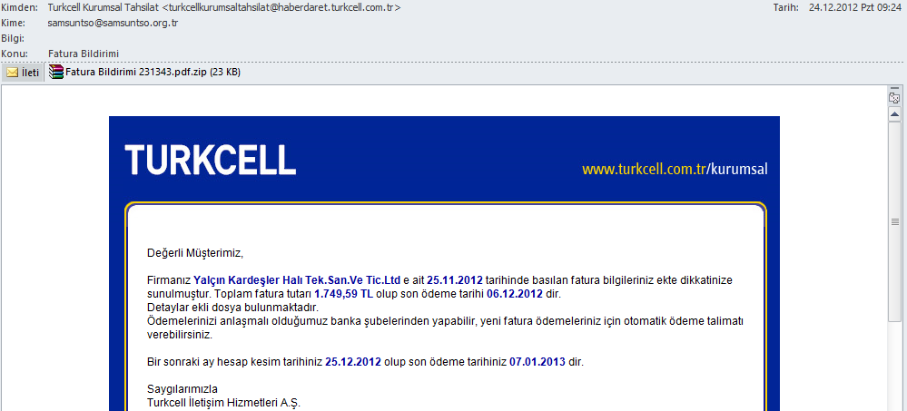Turkcell Fatura Mail