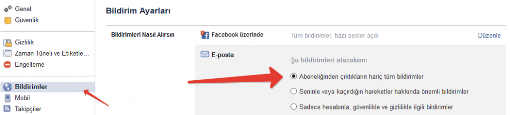 Facebook Eposta Bildirim